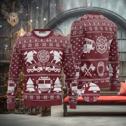 Fire Dept Firefighter Christmas Red Ugly Christmas Sweater