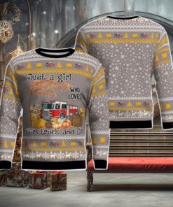 Fire Truck Just Girl Who Loves Christmas AOP Ugly Sweater Gift For Christmas