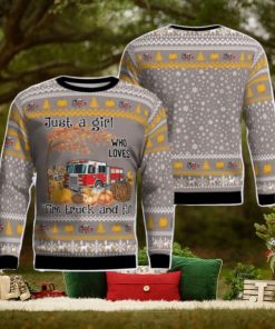 Fire Truck Just Girl Who Loves Christmas AOP Ugly Sweater Gift For Christmas