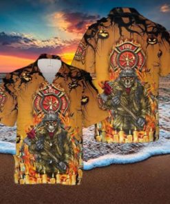Firefighter Skull Halloween Hawaiian Shirt