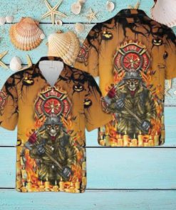 Firefighter Skull Halloween Hawaiian Shirt