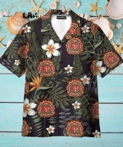 Firefighter Tropical Leaves Pattern Hawaiian Shirt
