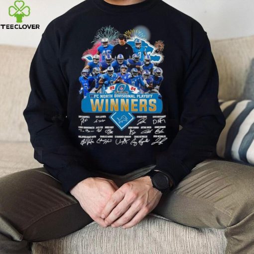 Fireworks Detroit Lions 23 24 NFC North Divisional Playoff winners signatures hoodie, sweater, longsleeve, shirt v-neck, t-shirt