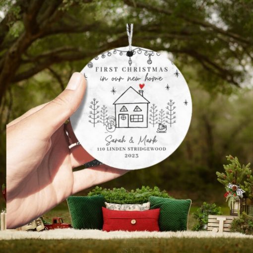 First Christmas In New Home Hanging Tree Ornament for Family Christmas in New House   Personalized Ceramic Ornament, Christmas Ornament