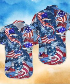 Fishing Shirts For Men Fishing American Flag Hawaiian Shirt