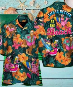 Flamingo Bigfoot Life Is Better At The Beach Tropical Style Hawaiian Shirt Style Gift