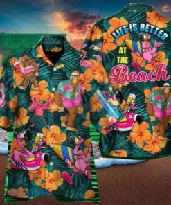 Flamingo Bigfoot Life Is Better At The Beach Tropical Style Hawaiian Shirt Style Gift