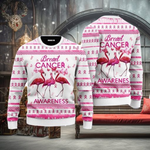 Flamingo Breast Cancer Awareness Ugly Christmas Sweater For Men And Women