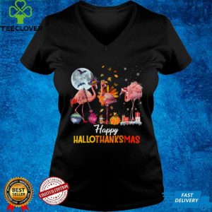 Flamingo Halloween And Merry Christmas Happy Hallothanksmas T Shirt