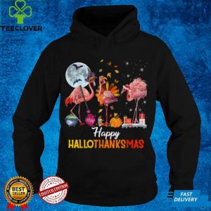 Flamingo Halloween And Merry Christmas Happy Hallothanksmas T Shirt