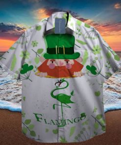 Flamingo Lucky LePrechaun St. Patrick day Hawaiian Shirt Hibiscus