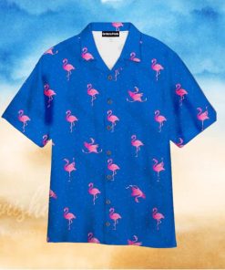 Flamingo Pink Blue Aloha Hawaiian Shirt