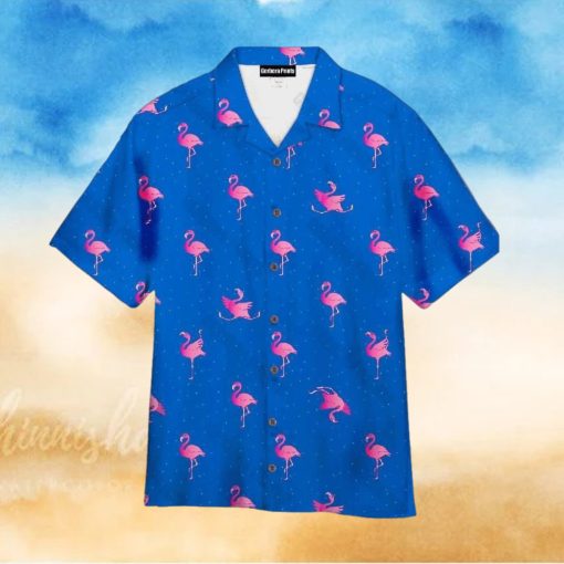 Flamingo Pink Blue Aloha Hawaiian Shirt