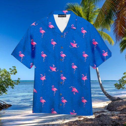 Flamingo Pink Blue Aloha Hawaiian Shirt