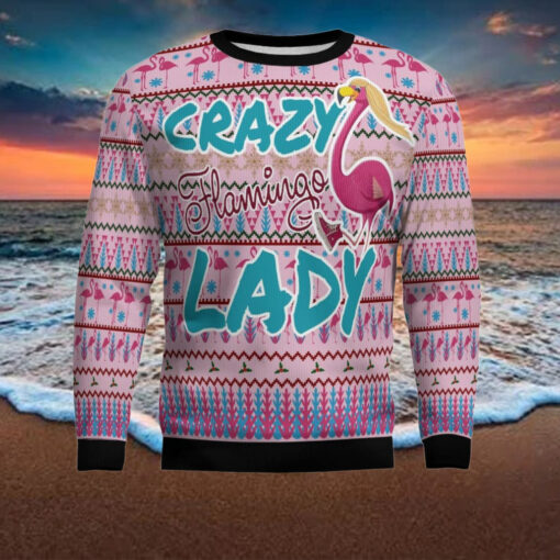 Flamingo Pink Flamingo Lady Ugly Christmas Sweater