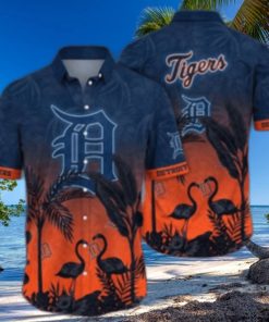 Flamingo Sunset Detroit Tigers Tropical Hawaiian Shirt