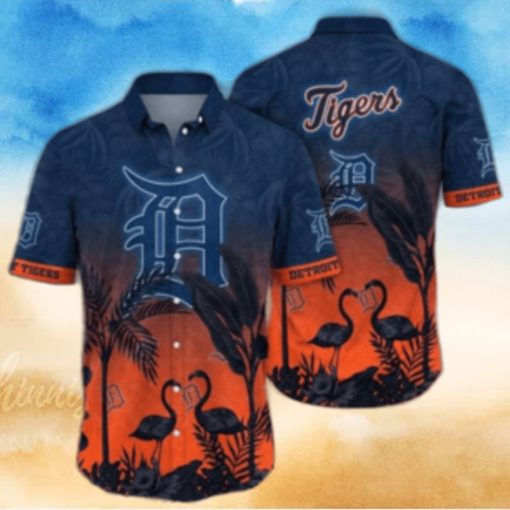 Flamingo Sunset Detroit Tigers Tropical Hawaiian Shirt