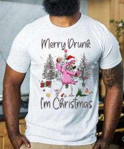 Flamingo santa hat merry drunk I’m Christmas shirt