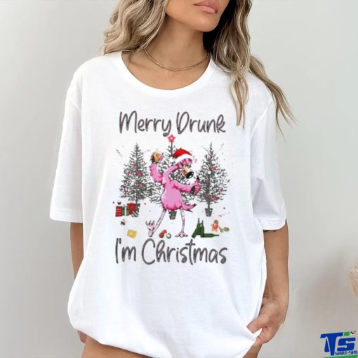 Flamingo santa hat merry drunk I’m Christmas hoodie, sweater, longsleeve, shirt v-neck, t-shirt