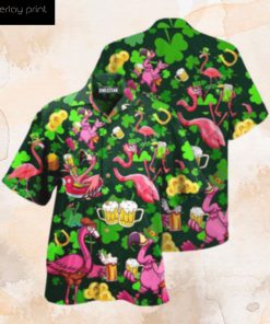 Flamingos Drink Beer Patricks Day Pattern Edition Hawaiian Shirt