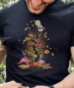 Flamingos tree happy Halloween shirt