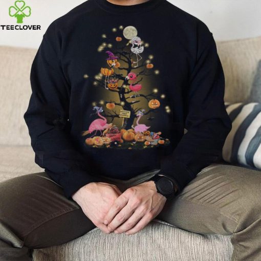 Flamingos tree happy Halloween shirt
