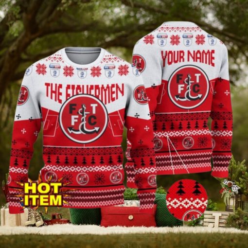 Fleetwood Town FC Big Logo Custom Name 3D Ugly Christmas Sweater Christmas Gift For Big Fans