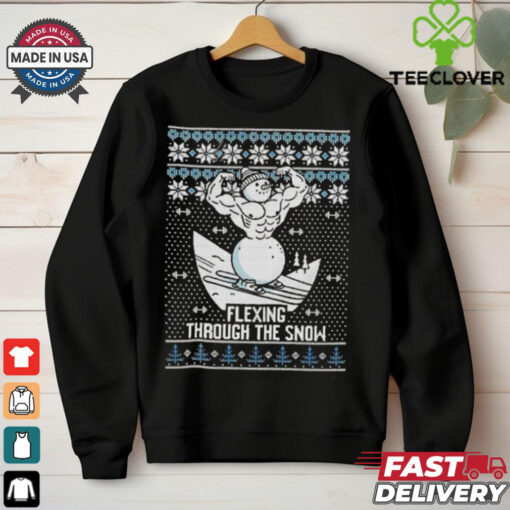 Flexing Through The Snow gym ugly christmas shirt