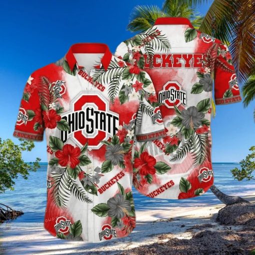 Floral Aloha NCAA Ohio State Buckeyes Hawaiian Shirt Hibiscus Flowers Pattern