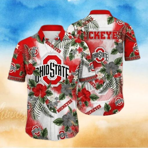 Floral Aloha NCAA Ohio State Buckeyes Hawaiian Shirt Hibiscus Flowers Pattern