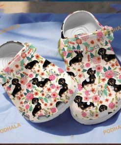 Floral Black Dachshund Crocs Unique Classic Clogs