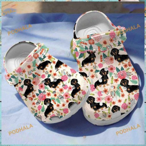 Floral Black Dachshund Crocs Unique Classic Clogs