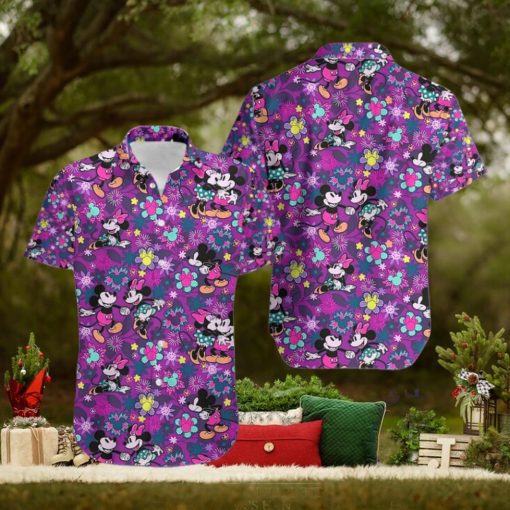 Floral Mickey Mouse Purple Hawaiian Shirt Style