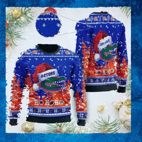 Florida Gators NCAA Symbol Wearing Santa Claus Hat Cute Pattern Ho Ho Ho Custom Personalized Ugly Christmas Sweater Wool Shi