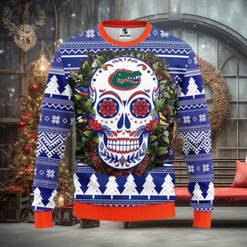 Florida Gators Skull Flower Ugly Christmas Ugly Sweater