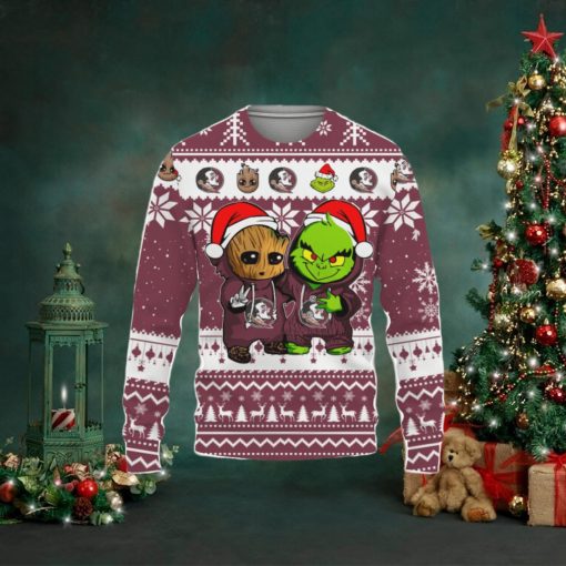 Florida State Seminoles Baby Groot And Grinch Best Friends Ugly Christmas Sweater