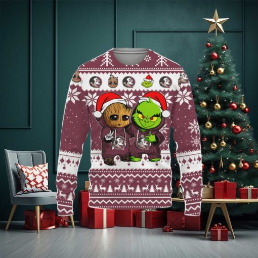 Florida State Seminoles Baby Groot And Grinch Best Friends Ugly Christmas Sweater