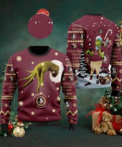 Florida State Seminoles Grinch Candy Cane Ugly Christmas Sweater