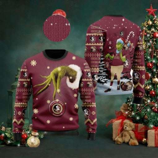 Florida State Seminoles Grinch Candy Cane Ugly Christmas Sweater