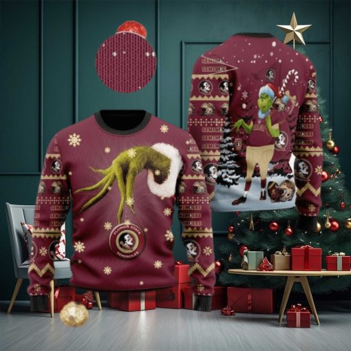 Florida State Seminoles Grinch Candy Cane Ugly Christmas Sweater
