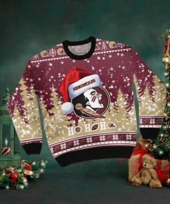 Florida State Seminoles NCAA Santa Claus Hat Ho Ho Ho 3D Custom Name Ugly Christmas Sweater