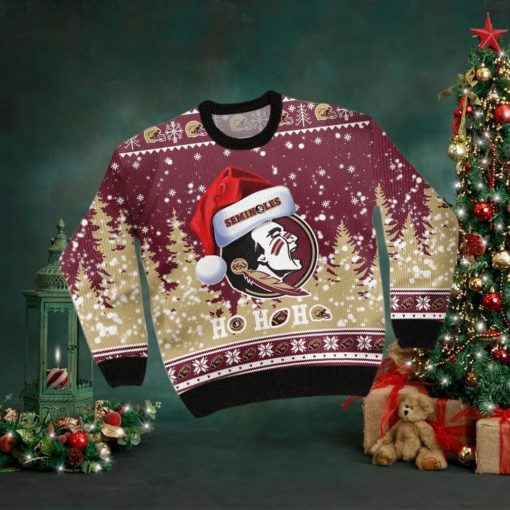Florida State Seminoles NCAA Santa Claus Hat Ho Ho Ho 3D Custom Name Ugly Christmas Sweater