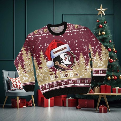 Florida State Seminoles NCAA Santa Claus Hat Ho Ho Ho 3D Custom Name Ugly Christmas Sweater