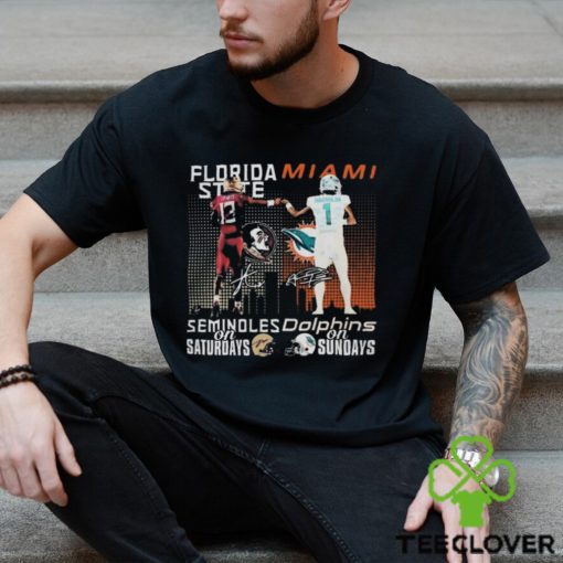 Florida State Seminoles On Saturdays Miami Dolphins On Sundays Signatures T Shirt