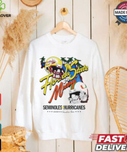 Florida State vs Miami Seminoles on Hurricanes NCAA helmet shirt