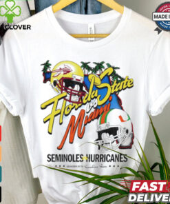 Florida State vs Miami Seminoles on Hurricanes NCAA helmet shirt