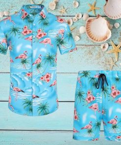Flower Button Down Hawaiian Sets Casual Short Sleeve Shirt and Shorts Outfits