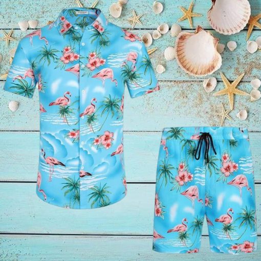 Flower Button Down Hawaiian Sets Casual Short Sleeve Shirt and Shorts Outfits