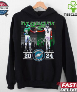 Fly Eagles Fly 2024 Eagles Saquon Barkley and Jalen Hurts skyline shirt