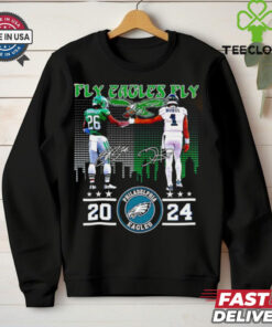 Fly Eagles Fly 2024 Eagles Saquon Barkley and Jalen Hurts skyline shirt